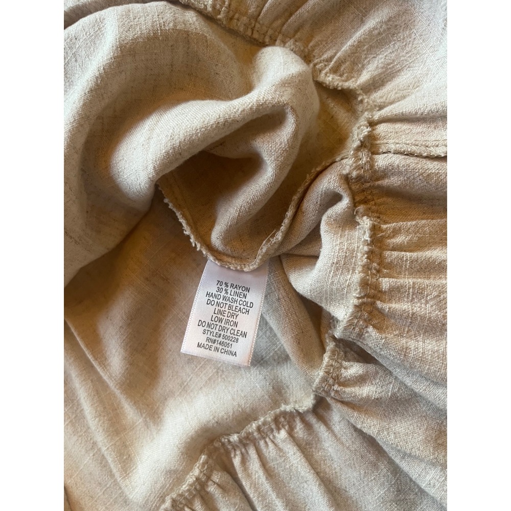 Monteau Los Angeles Linen Blend Button Front Midi Dress Beige Ruffle Hem M - Picture 8 of 9